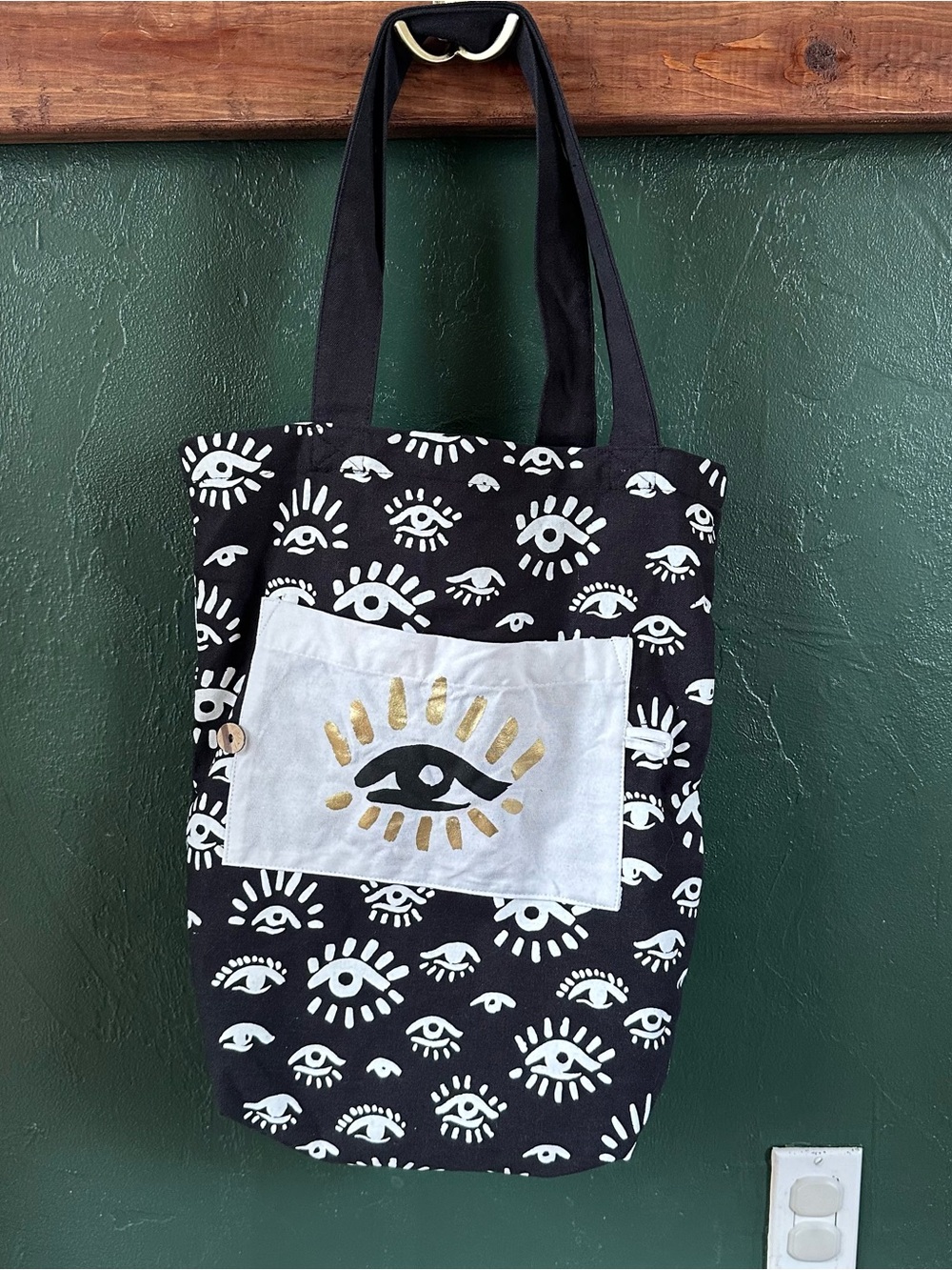 World Market Tote Bag, Black and White Evil Eye Canvas Tote Bag